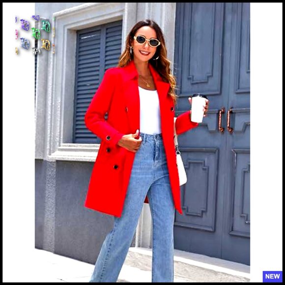 Waterproof Trench Coat Classic Lapel Double Breasted Belted Outerwear Elegant - Picture 4 of 7